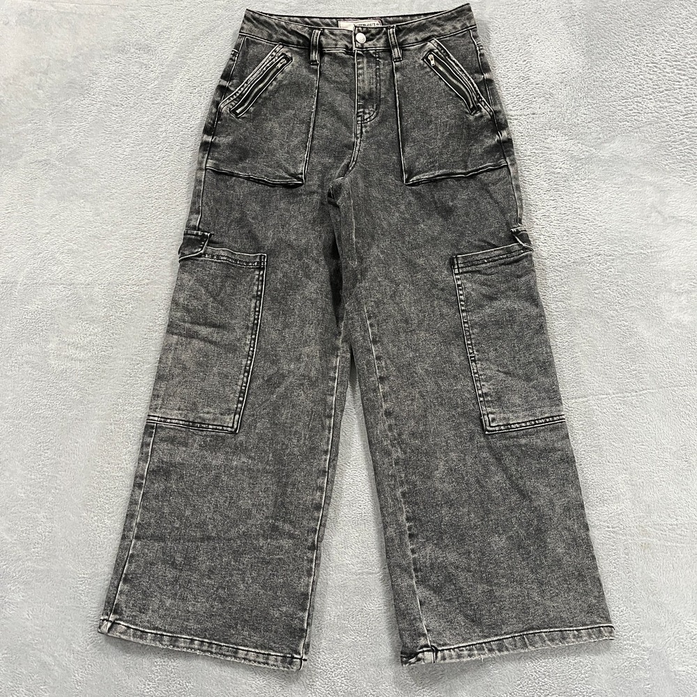 Love Cult Gray Cargo Jeans Women's 7 Wide Leg Utility Y2K‎ Streetwear Grunge
